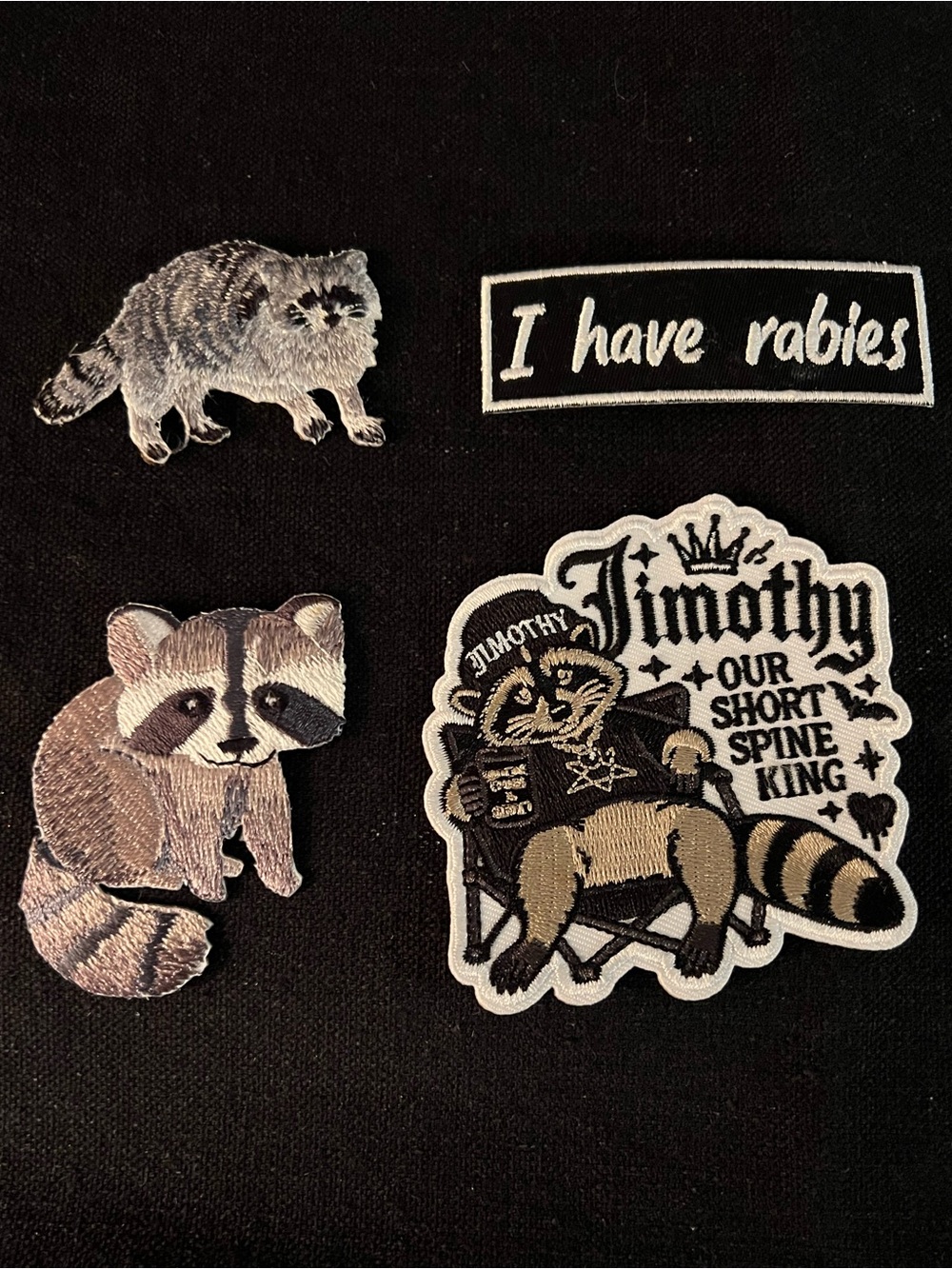 Jimothy the Raccoon Iron on Patches set of 4 NEW